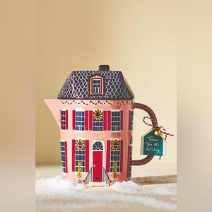NWT Anthropologie Christmas Chalet Teapot